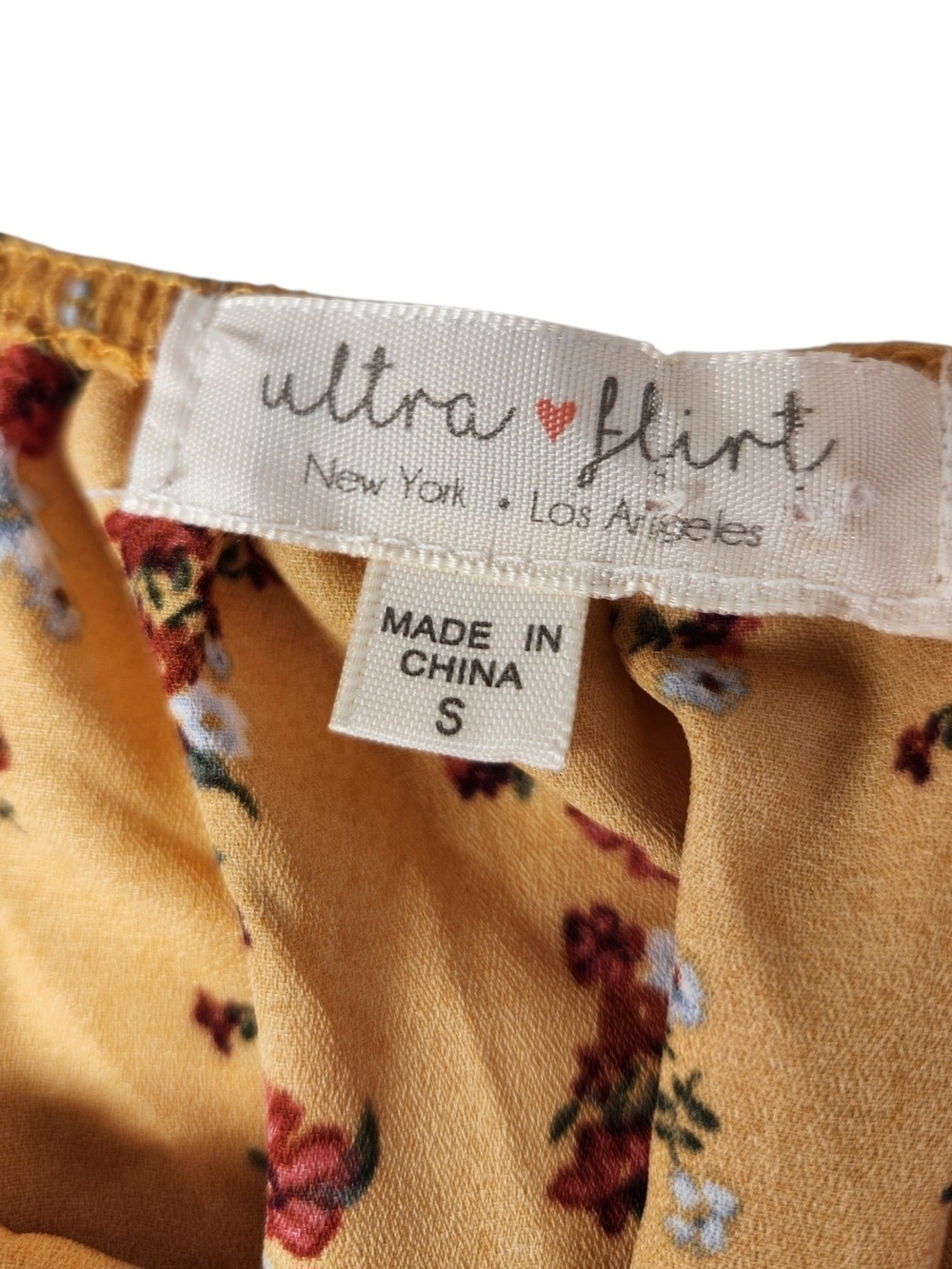 Ultra Flirt Floral Smocked Peplum Peasant Top Yellow Long Sleeve Square Neck S - Picture 9 of 13